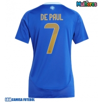 Camisa de Futebol Argentina Rodrigo De Paul #7 Equipamento Secundário Mulheres Copa America 2024 Manga Curta